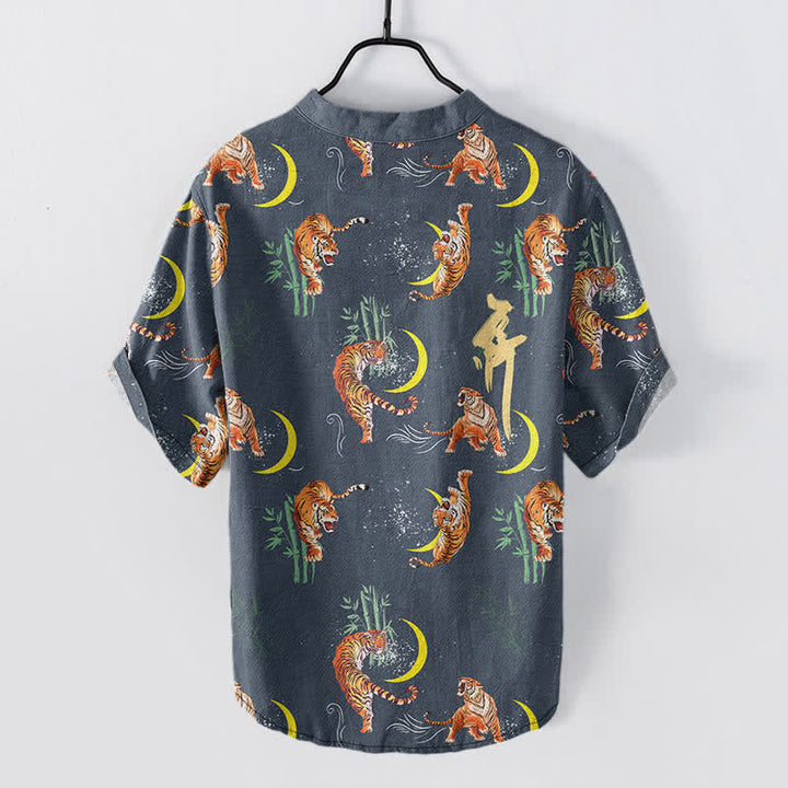 Buddha Stones Chemise de villégiature à manches courtes pour homme Tiger Moon Bamboo - image 8