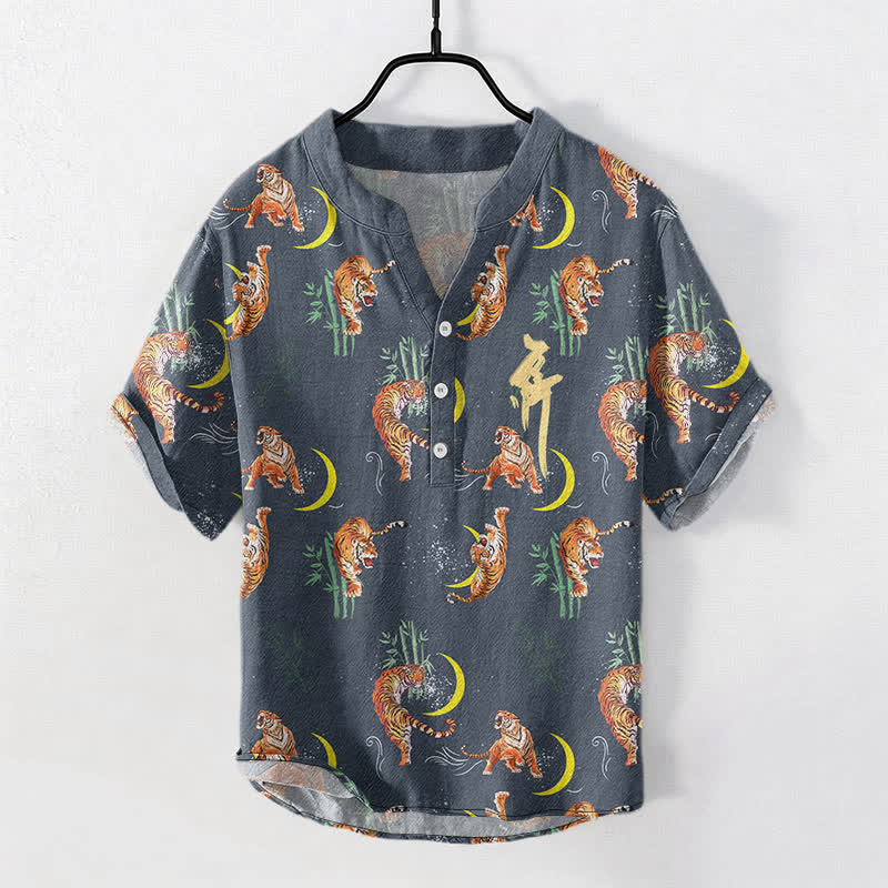 Buddha Stones Chemise de villégiature à manches courtes pour homme Tiger Moon Bamboo - image 7
