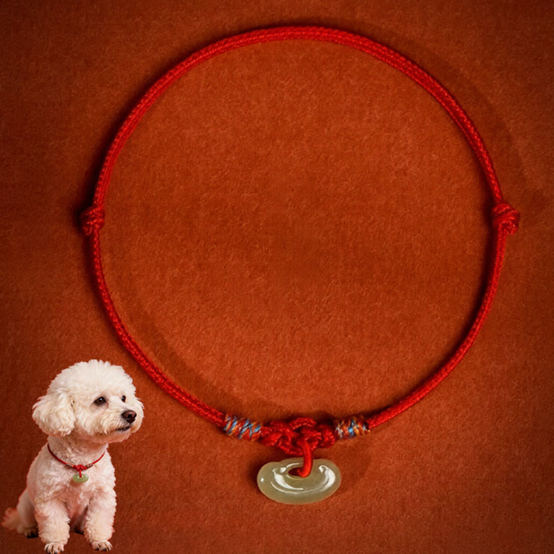 Buddha Stones Collier de protection ajustable pour chats et chiens, en jade tressé rouge, pour la protection. - Rouge - 50-65 cm - image 1