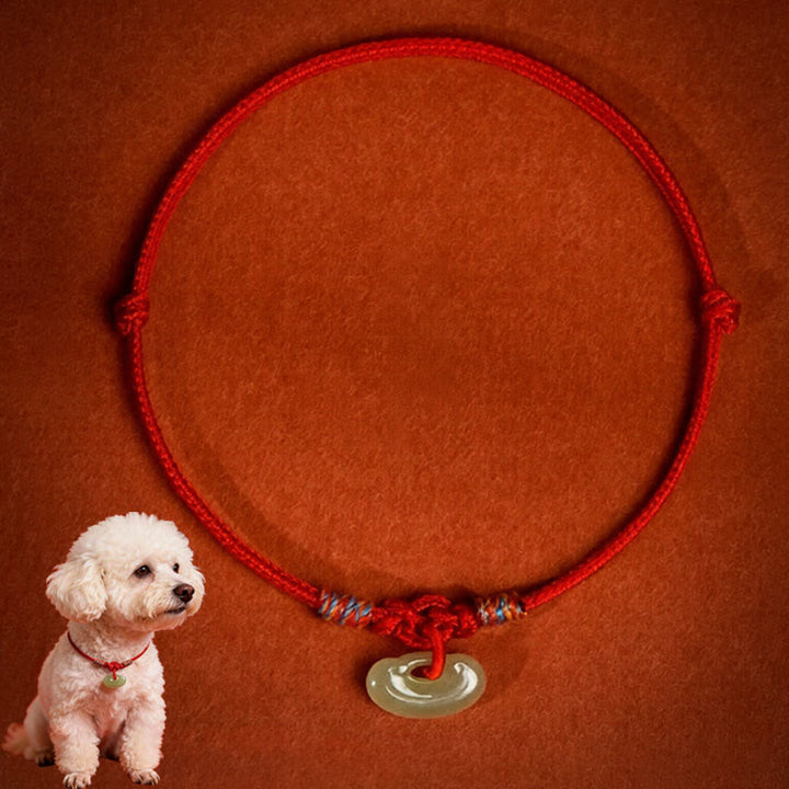 Buddha Stones Collier de protection ajustable pour chats et chiens, en jade tressé rouge, pour la protection. - Rouge - 50-65 cm - image 1