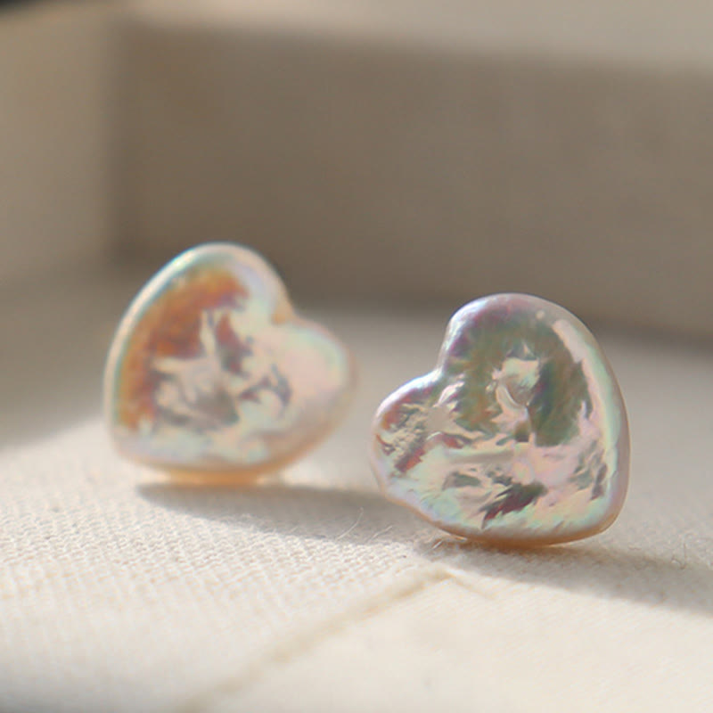 Buddha Stones Boucles d'oreilles puces rétro en forme de cœur avec perles, symbole de sagesse - image 1