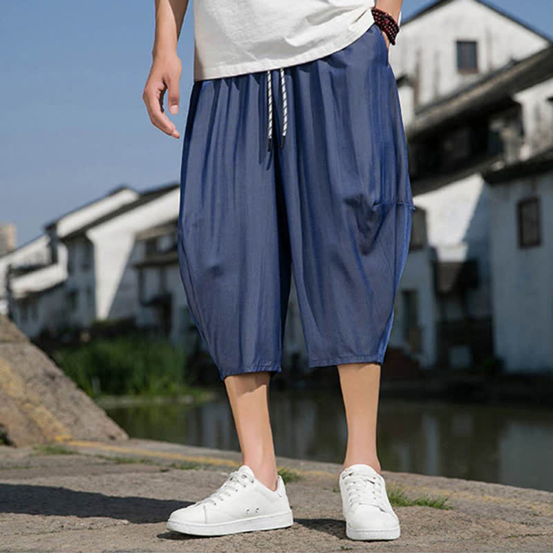 Buddha Stones Pantalon d'été mi-long fuselé pour homme, taille élastique avec cordon de serrage, couleur unie, avec poches - image 7