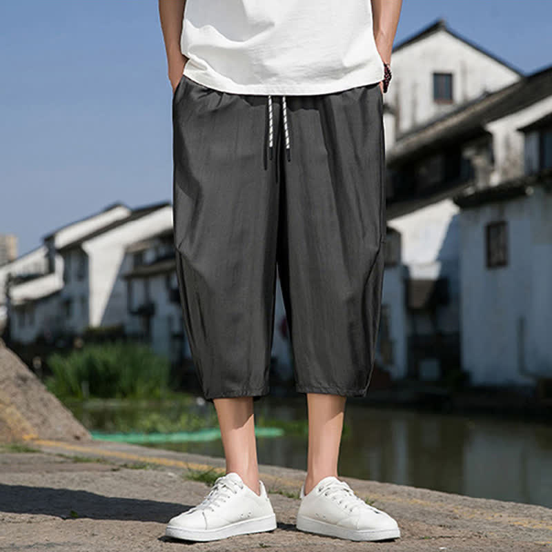 Buddha Stones Pantalon d'été mi-long fuselé pour homme, taille élastique avec cordon de serrage, couleur unie, avec poches - image 11