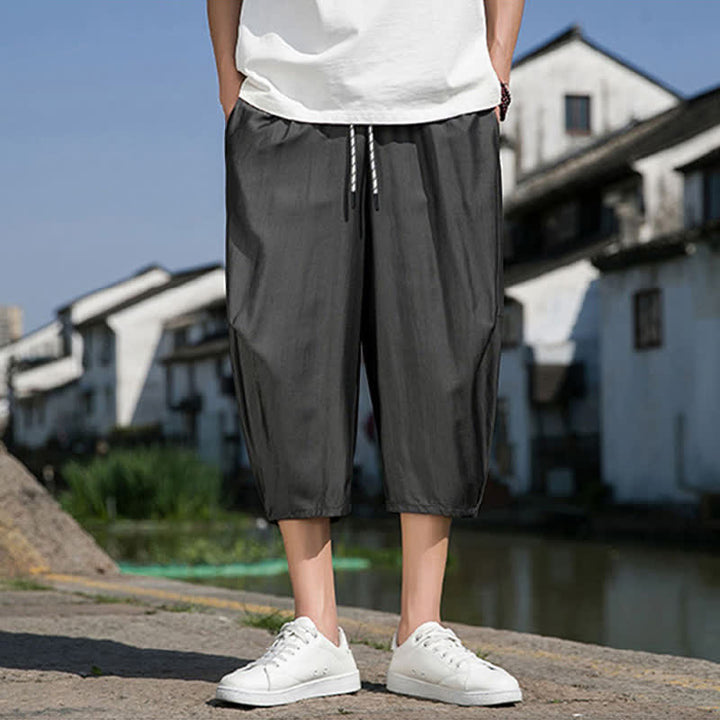 Buddha Stones Pantalon d'été mi-long fuselé pour homme, taille élastique avec cordon de serrage, couleur unie, avec poches - image 11