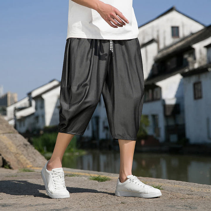 Buddha Stones Pantalon d'été mi-long fuselé pour homme, taille élastique avec cordon de serrage, couleur unie, avec poches - image 17