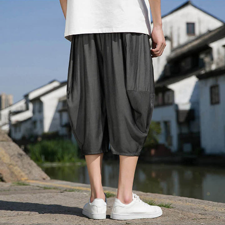 Buddha Stones Pantalon d'été mi-long fuselé pour homme, taille élastique avec cordon de serrage, couleur unie, avec poches - image 12