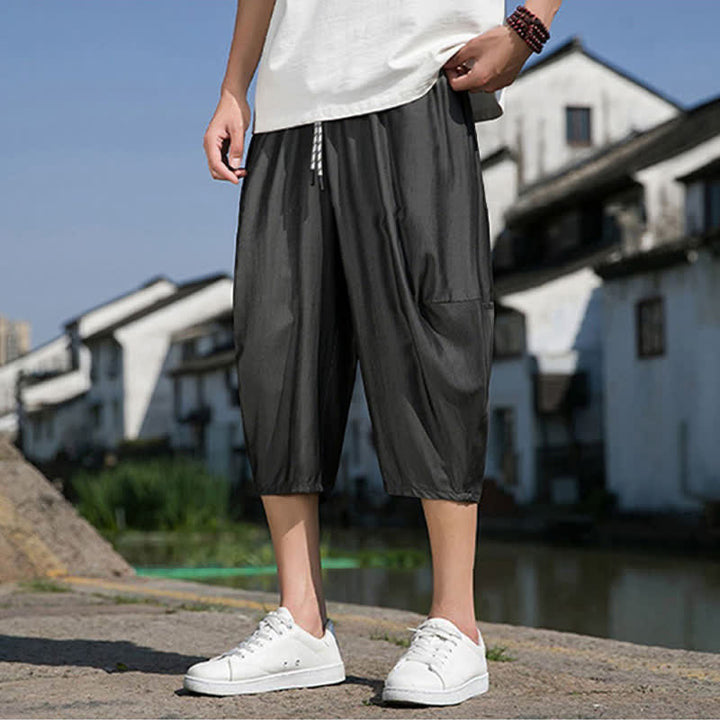 Buddha Stones Pantalon d'été mi-long fuselé pour homme, taille élastique avec cordon de serrage, couleur unie, avec poches - image 14