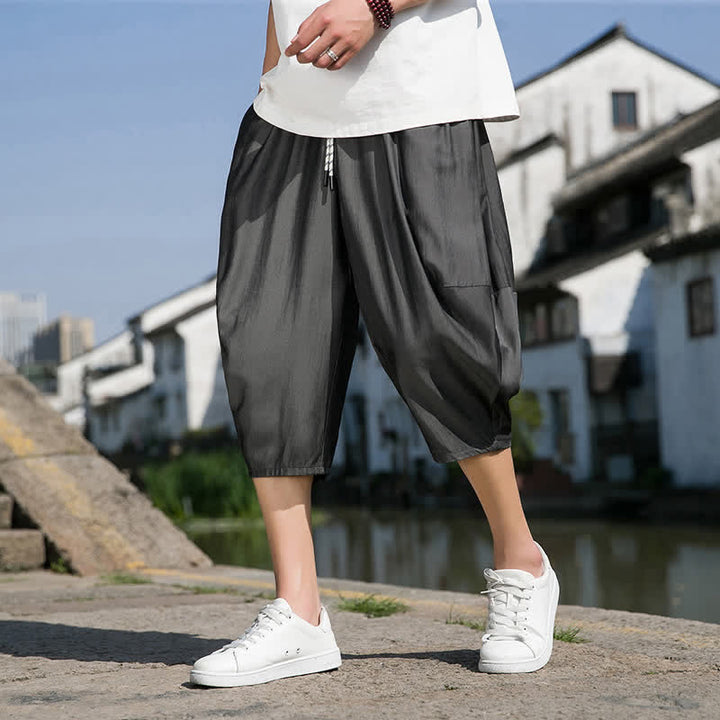 Buddha Stones Pantalon d'été mi-long fuselé pour homme, taille élastique avec cordon de serrage, couleur unie, avec poches - image 19