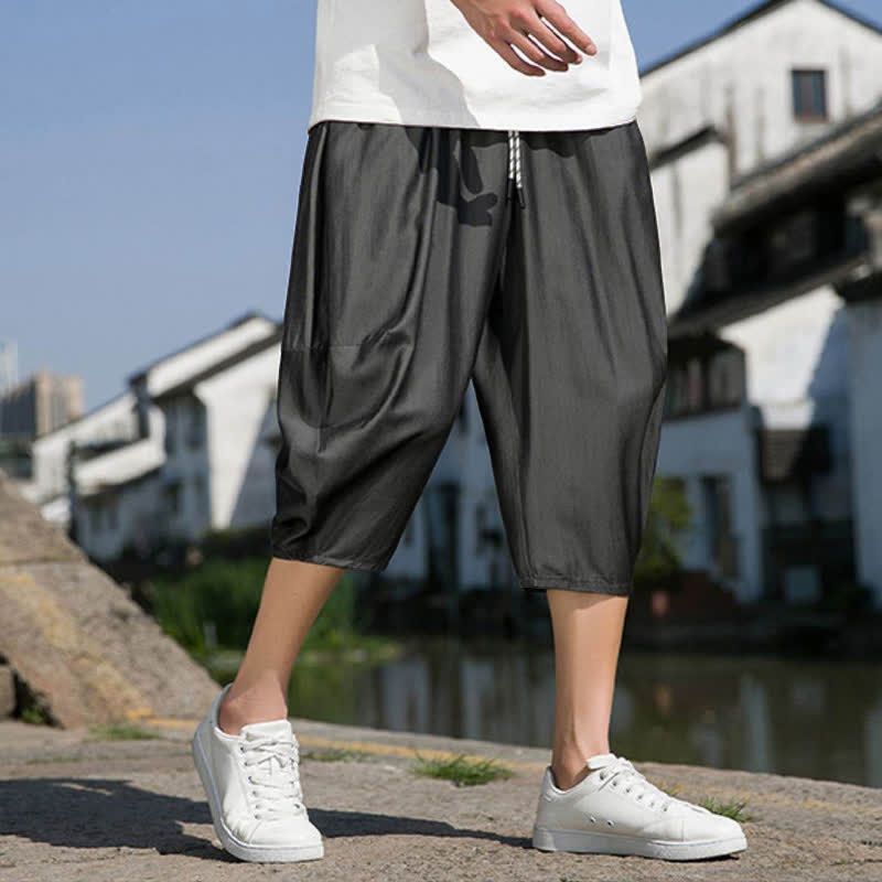 Buddha Stones Pantalon d'été mi-long fuselé pour homme, taille élastique avec cordon de serrage, couleur unie, avec poches - image 15