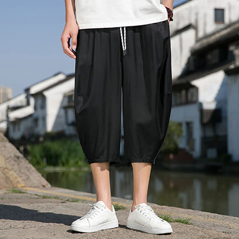 Buddha Stones Pantalon d'été mi-long fuselé pour homme, taille élastique avec cordon de serrage, couleur unie, avec poches - Noir - US/UK/AU46，EU56 (5XL) - image 21