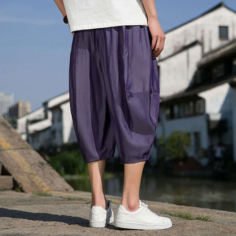 Buddha Stones Pantalon d'été mi-long fuselé pour homme, taille élastique avec cordon de serrage, couleur unie, avec poches - image 32