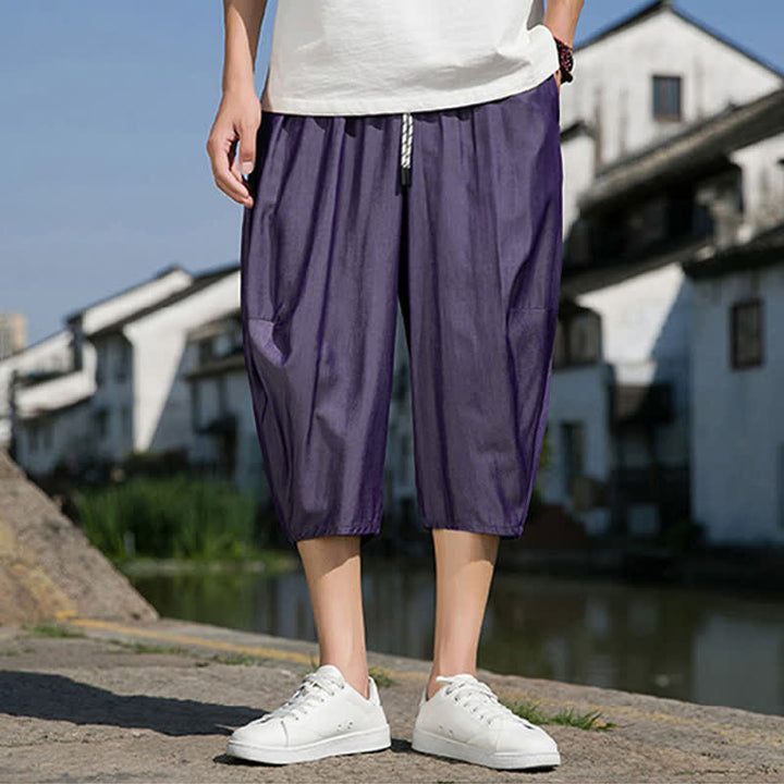 Buddha Stones Pantalon d'été mi-long fuselé pour homme, taille élastique avec cordon de serrage, couleur unie, avec poches - image 29