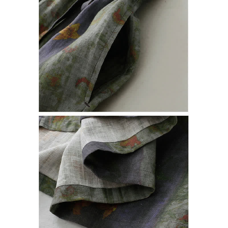 Buddha Stones Robe d'été à col en V, taille élastiquée, manches courtes, imprimé floral, poches, col montant, taille à cordon - image 8