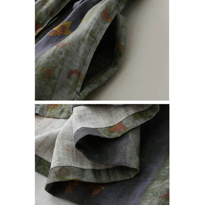 Buddha Stones Robe d'été à col en V, taille élastiquée, manches courtes, imprimé floral, poches, col montant, taille à cordon - image 8