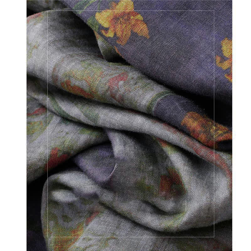 Buddha Stones Robe d'été à col en V, taille élastiquée, manches courtes, imprimé floral, poches, col montant, taille à cordon - image 9