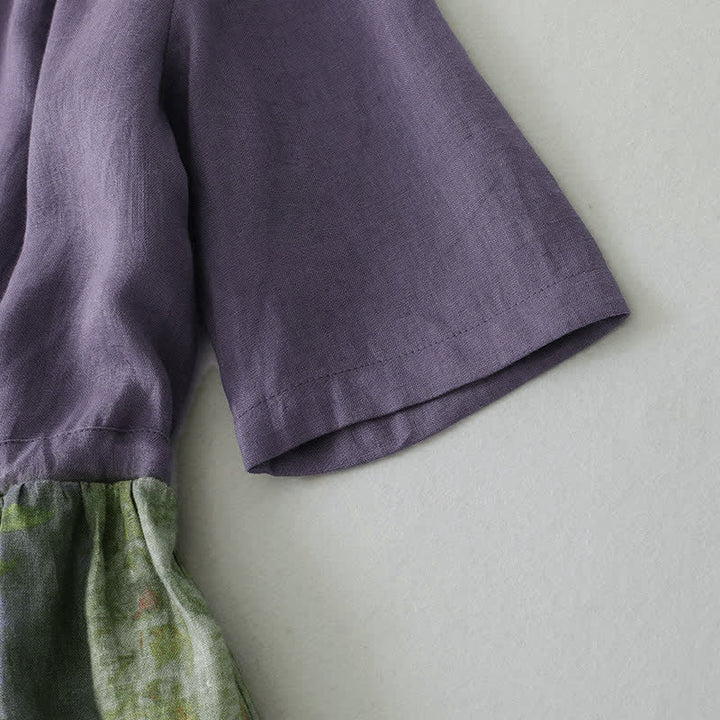 Buddha Stones Robe d'été à col en V, taille élastiquée, manches courtes, imprimé floral, poches, col montant, taille à cordon - image 4