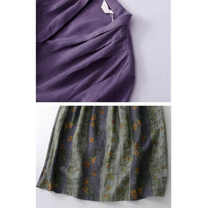 Buddha Stones Robe d'été à col en V, taille élastiquée, manches courtes, imprimé floral, poches, col montant, taille à cordon - image 7