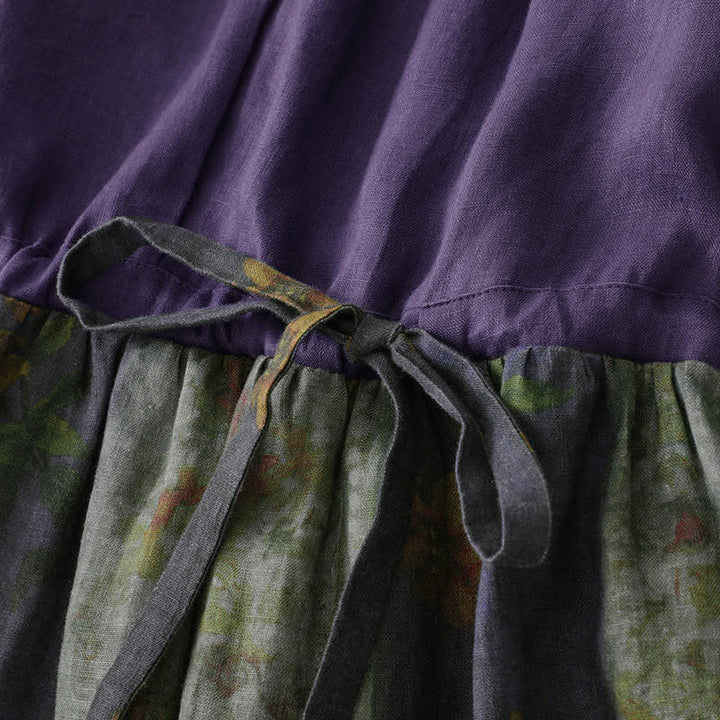Buddha Stones Robe d'été à col en V, taille élastiquée, manches courtes, imprimé floral, poches, col montant, taille à cordon - image 6