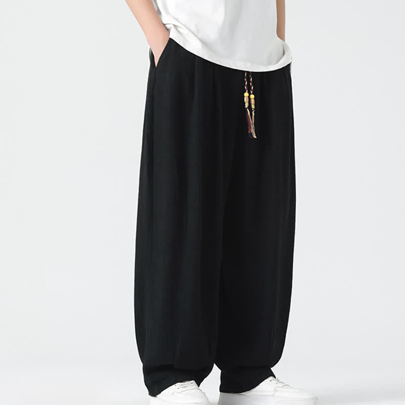 Buddha Stones Pantalon d'été pour homme, coupe droite, longueur cheville, cordon de serrage, couleur unie - image 20