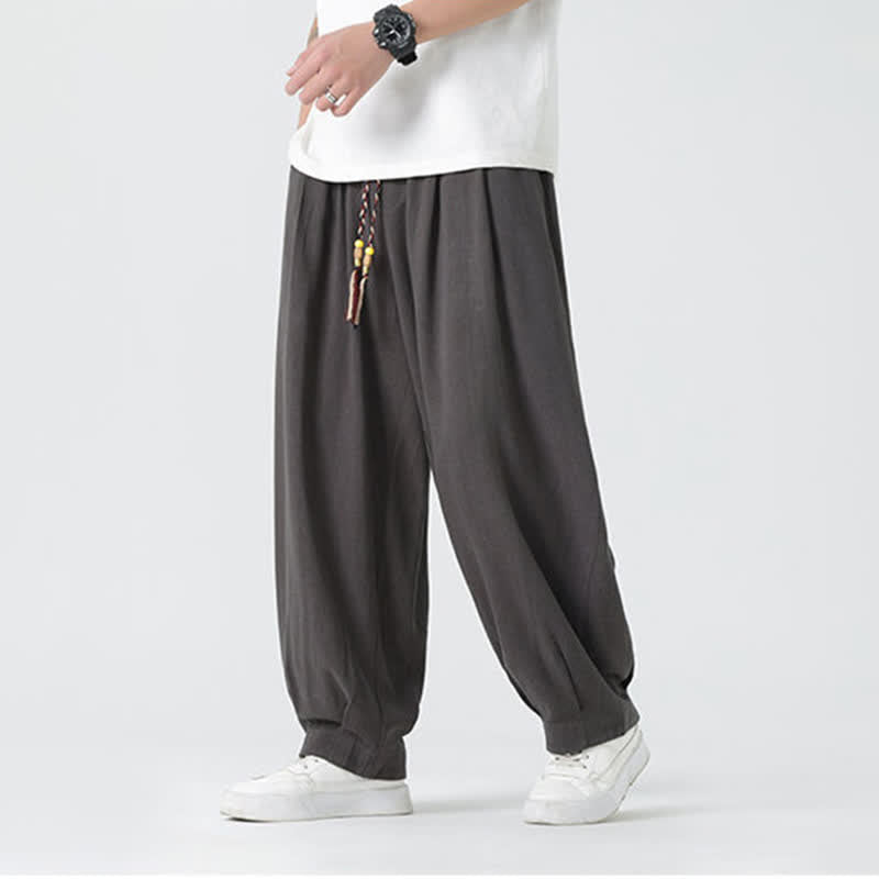 Buddha Stones Pantalon d'été pour homme, coupe droite, longueur cheville, cordon de serrage, couleur unie - image 9