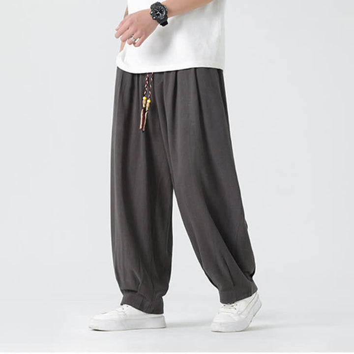 Buddha Stones Pantalon d'été pour homme, coupe droite, longueur cheville, cordon de serrage, couleur unie - image 9