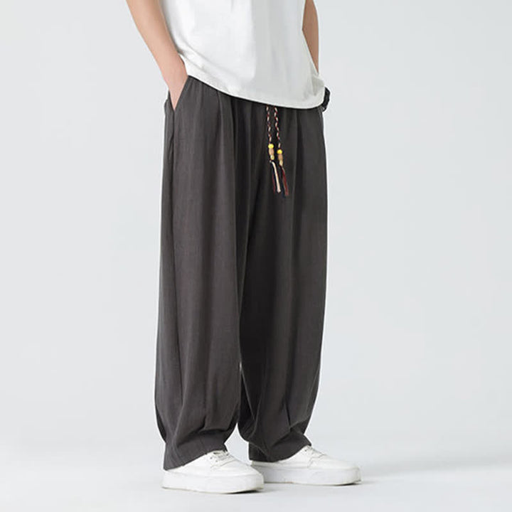 Buddha Stones Pantalon d'été pour homme, coupe droite, longueur cheville, cordon de serrage, couleur unie - image 11