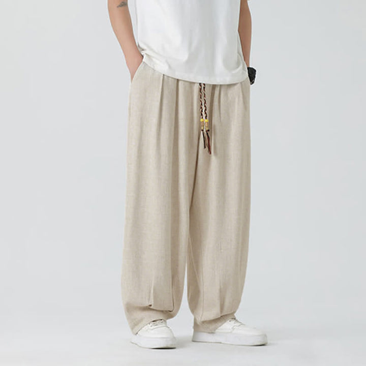 Buddha Stones Pantalon d'été pour homme, coupe droite, longueur cheville, cordon de serrage, couleur unie - image 5