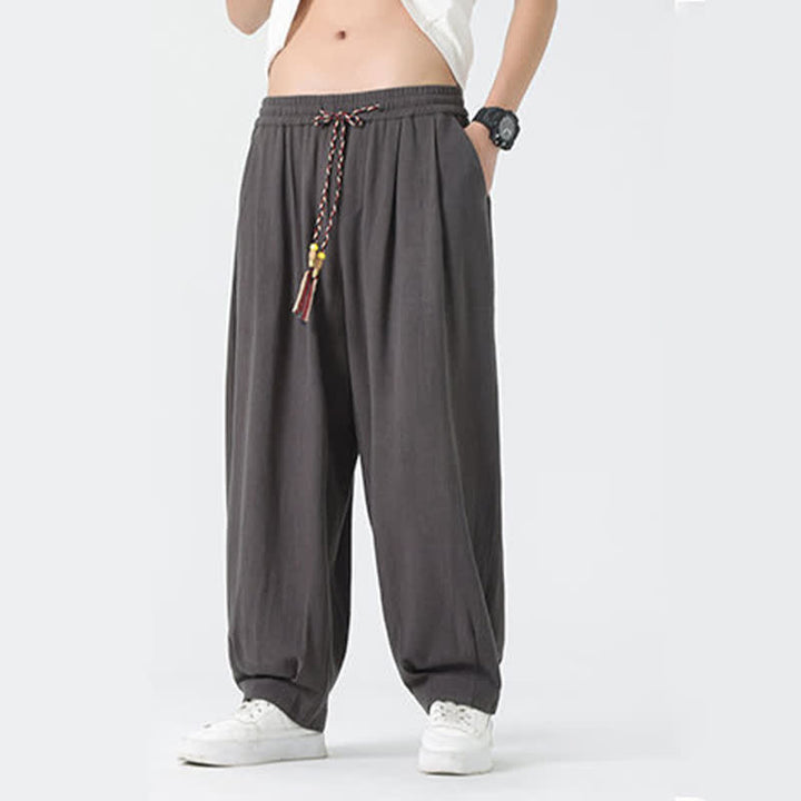 Buddha Stones Pantalon d'été pour homme, coupe droite, longueur cheville, cordon de serrage, couleur unie - image 10