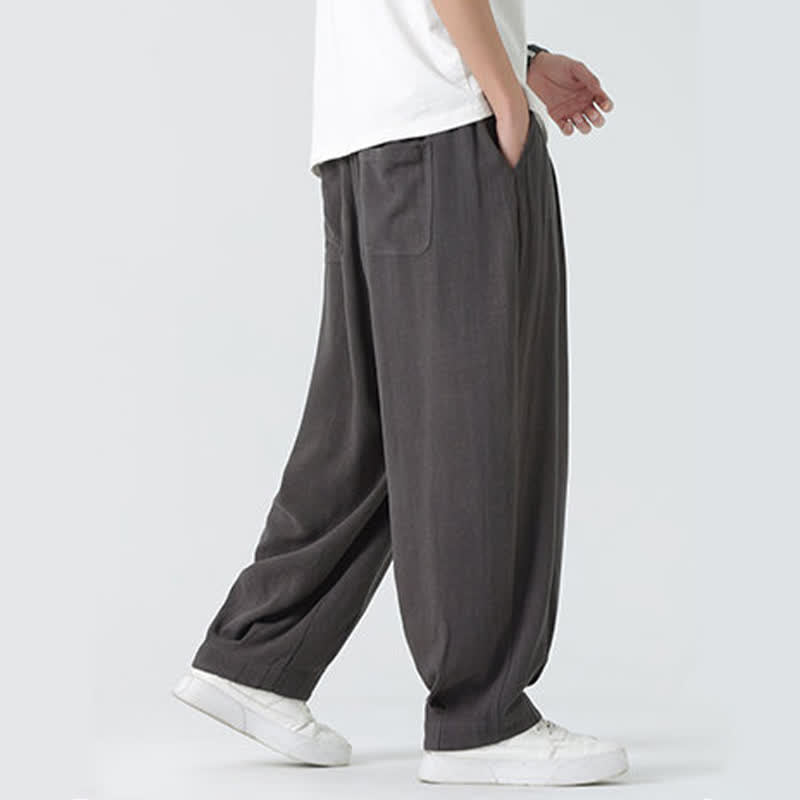 Buddha Stones Pantalon d'été pour homme, coupe droite, longueur cheville, cordon de serrage, couleur unie - image 8