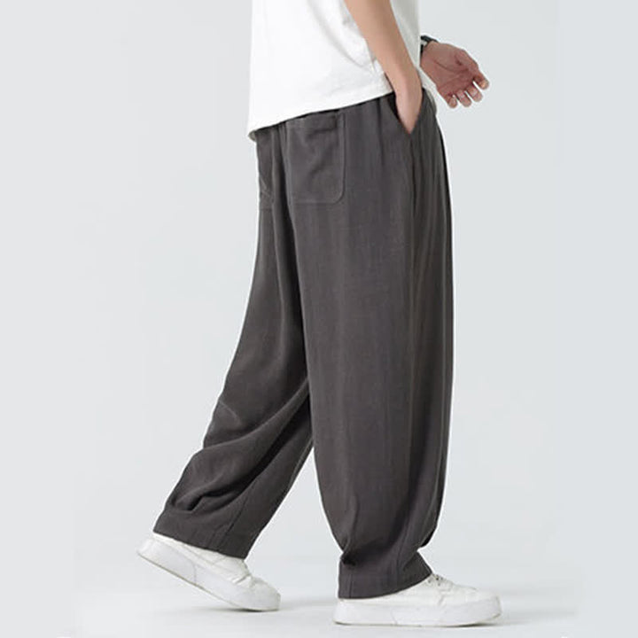 Buddha Stones Pantalon d'été pour homme, coupe droite, longueur cheville, cordon de serrage, couleur unie - image 8