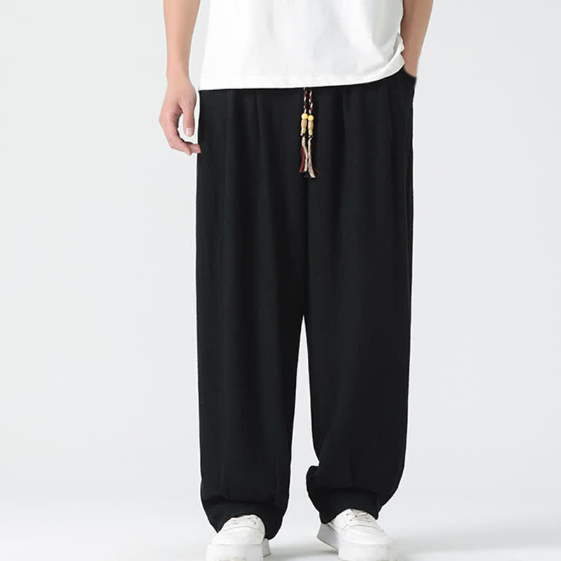 Buddha Stones Pantalon d'été pour homme, coupe droite, longueur cheville, cordon de serrage, couleur unie - image 19