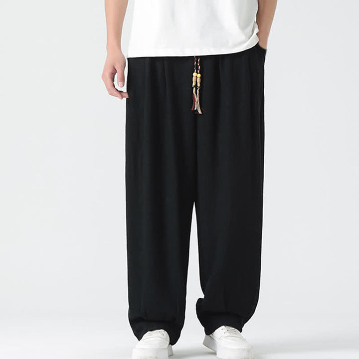 Buddha Stones Pantalon d'été pour homme, coupe droite, longueur cheville, cordon de serrage, couleur unie - image 19