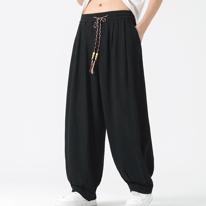 Buddha Stones Pantalon d'été pour homme, coupe droite, longueur cheville, cordon de serrage, couleur unie - image 23