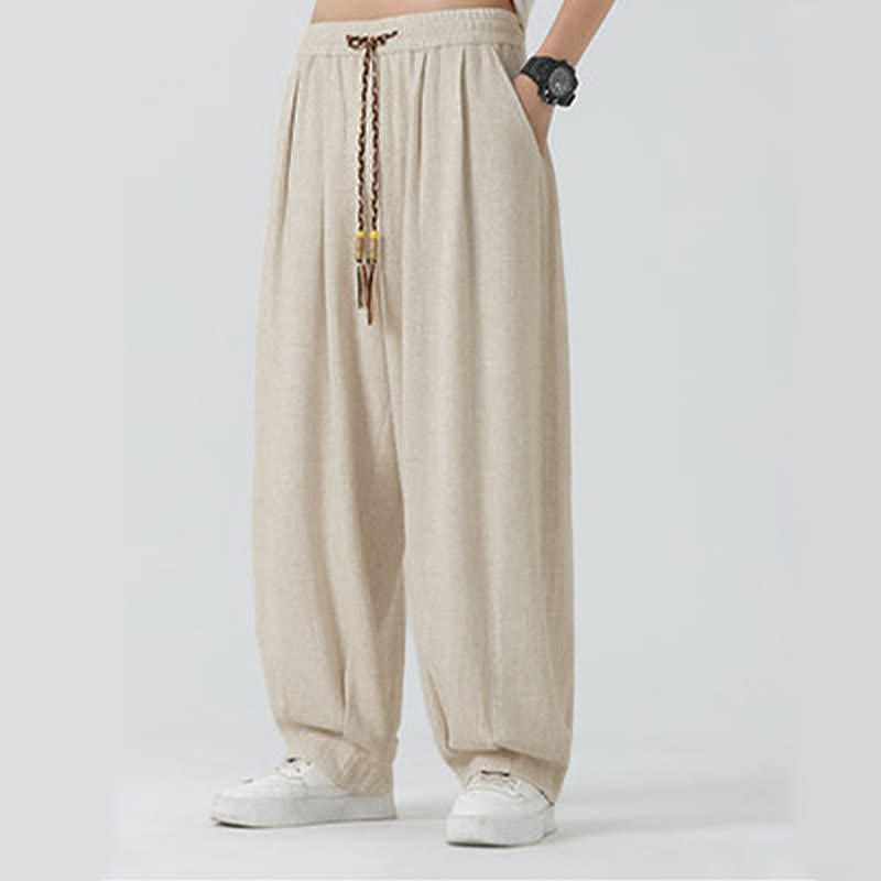Buddha Stones Pantalon d'été pour homme, coupe droite, longueur cheville, cordon de serrage, couleur unie - image 3