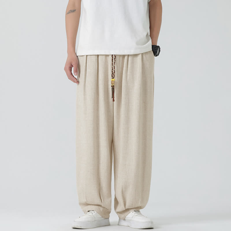 Buddha Stones Pantalon d'été pour homme, coupe droite, longueur cheville, cordon de serrage, couleur unie - image 1