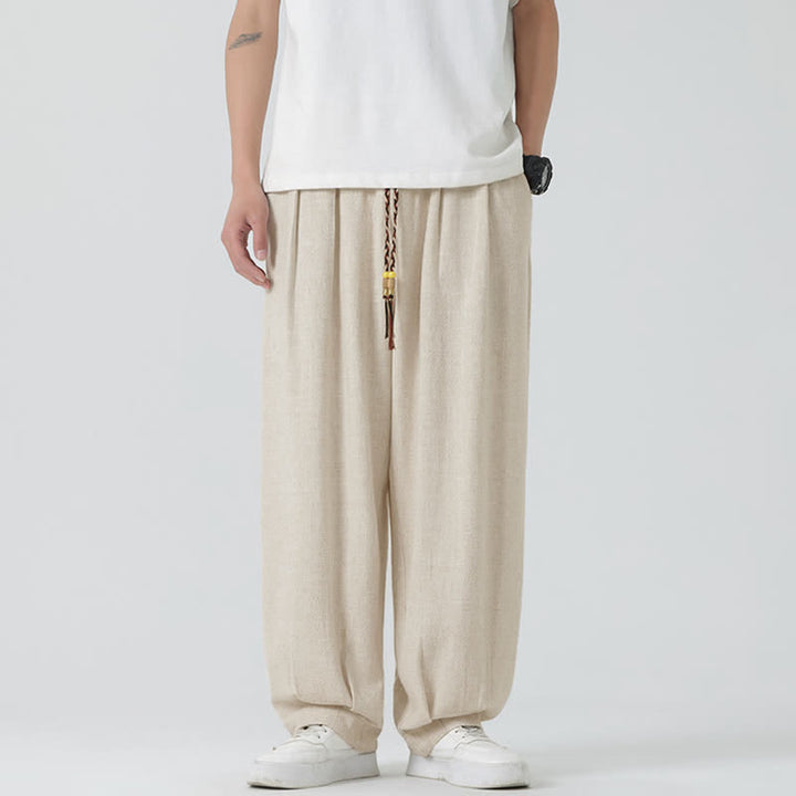 Buddha Stones Pantalon d'été pour homme, coupe droite, longueur cheville, cordon de serrage, couleur unie - image 1