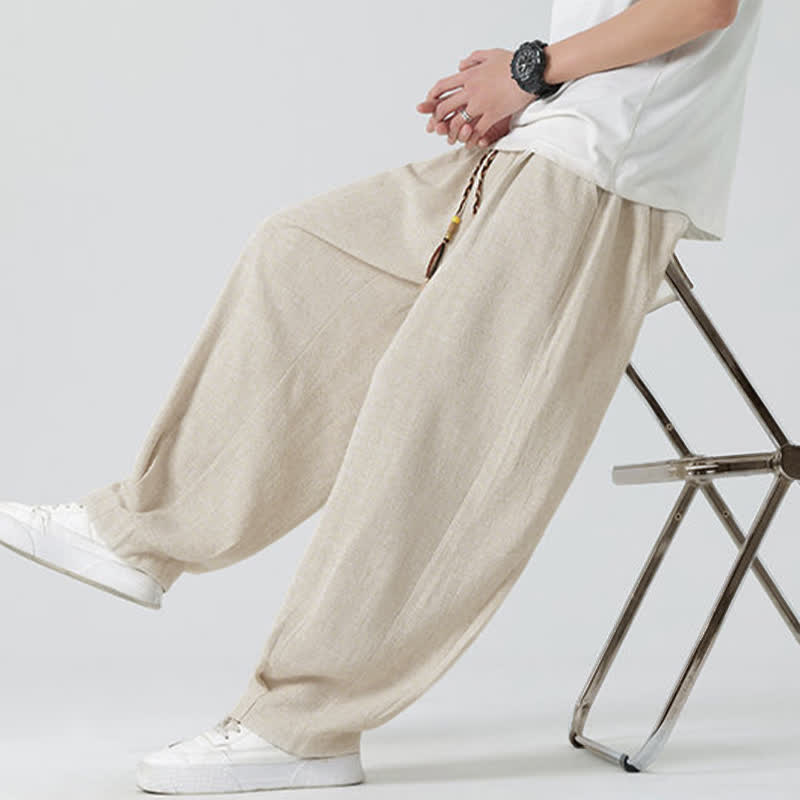 Buddha Stones Pantalon d'été pour homme, coupe droite, longueur cheville, cordon de serrage, couleur unie - image 6