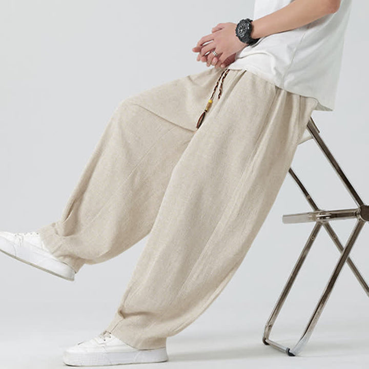 Buddha Stones Pantalon d'été pour homme, coupe droite, longueur cheville, cordon de serrage, couleur unie - image 6