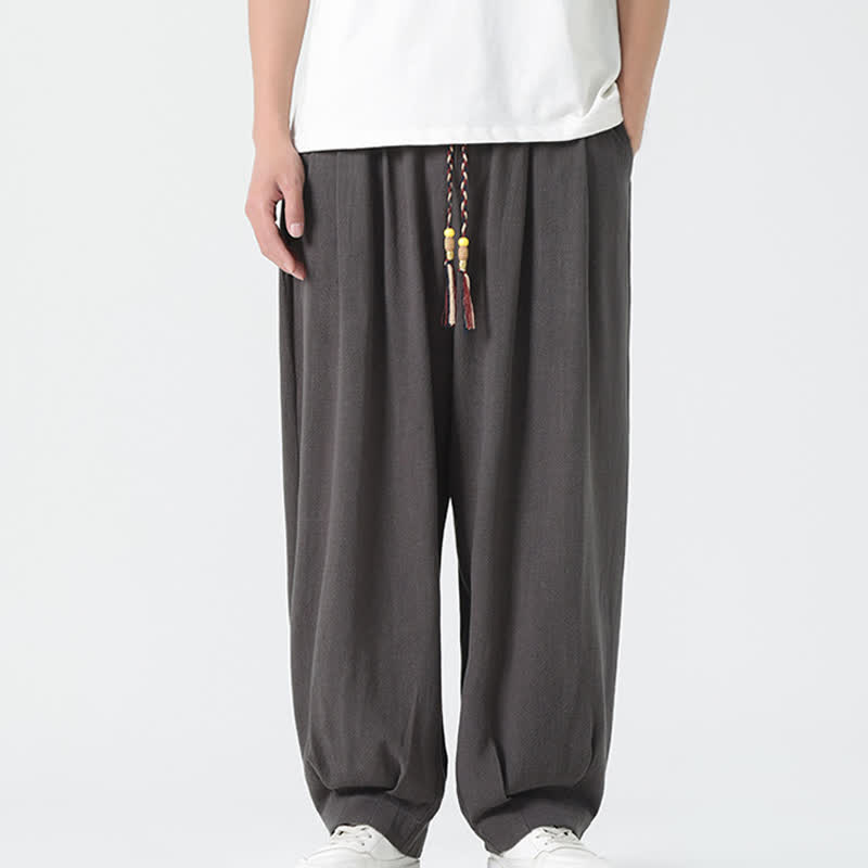 Buddha Stones Pantalon d'été pour homme, coupe droite, longueur cheville, cordon de serrage, couleur unie - Gris terne - US/UK/AU46，EU56 (5XL) - image 7