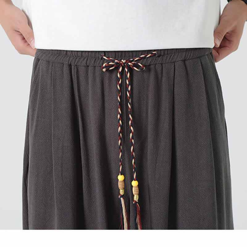Buddha Stones Pantalon d'été pour homme, coupe droite, longueur cheville, cordon de serrage, couleur unie - image 13