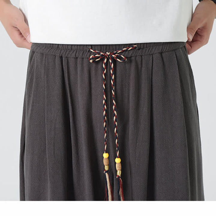 Buddha Stones Pantalon d'été pour homme, coupe droite, longueur cheville, cordon de serrage, couleur unie - image 13