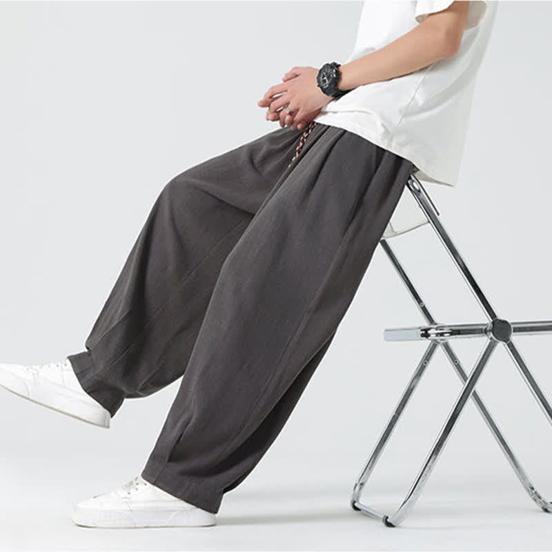 Buddha Stones Pantalon d'été pour homme, coupe droite, longueur cheville, cordon de serrage, couleur unie - image 12