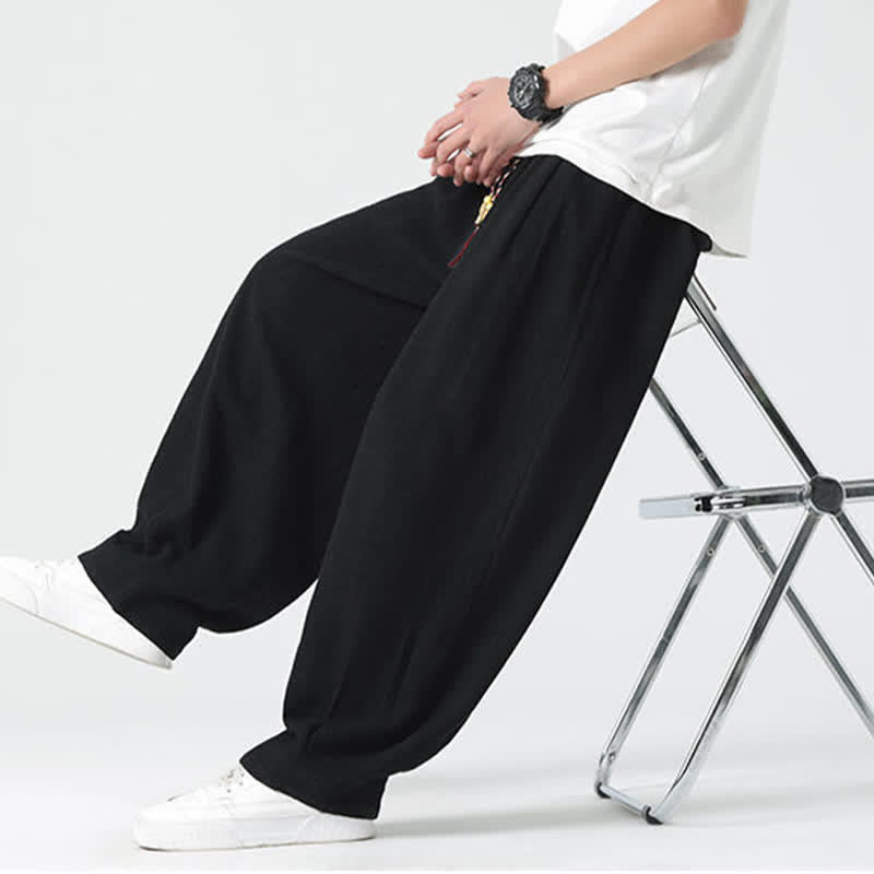 Buddha Stones Pantalon d'été pour homme, coupe droite, longueur cheville, cordon de serrage, couleur unie - image 24