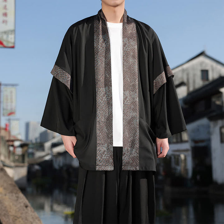 Buddha Stones Kimono d'été décontracté zen pour homme, col à revers, manches 3/4. - image 5