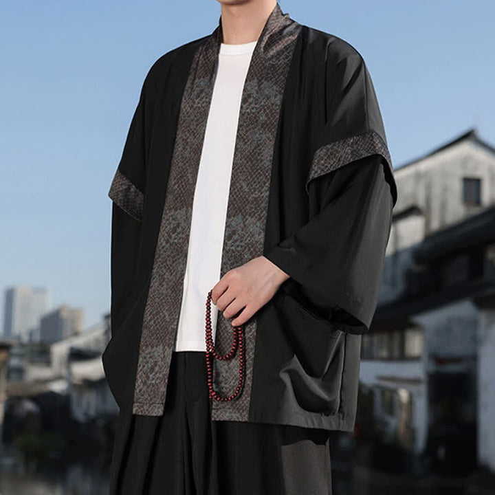 Buddha Stones Kimono d'été décontracté zen pour homme, col à revers, manches 3/4. - image 6