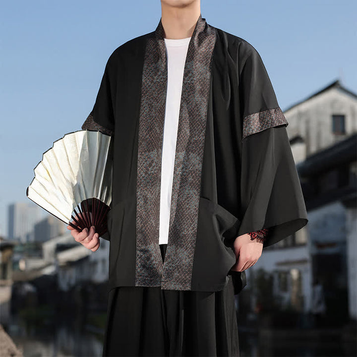 Buddha Stones Kimono d'été décontracté zen pour homme, col à revers, manches 3/4. - Vert - US/UK/AU46，EU56 (5XL) - image 1