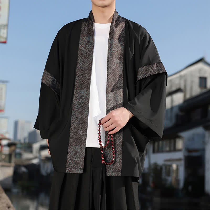 Buddha Stones Kimono d'été décontracté zen pour homme, col à revers, manches 3/4. - image 2