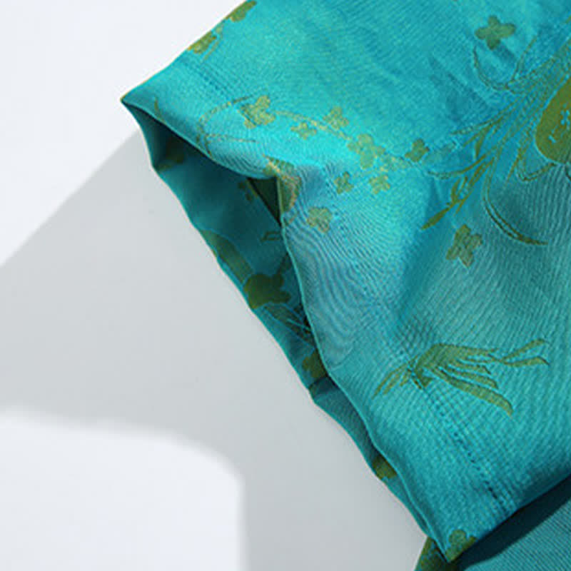 Buddha Stones Chemise d'été élégante vintage à col mandarin, motif nuage doré et manches coudes pour homme - image 16