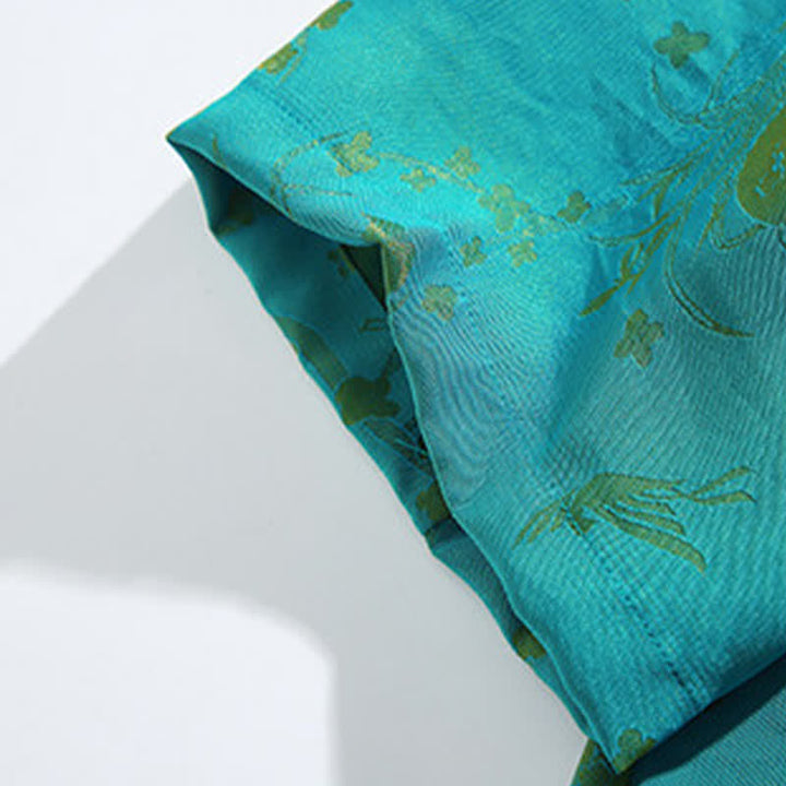 Buddha Stones Chemise d'été élégante vintage à col mandarin, motif nuage doré et manches coudes pour homme - image 16
