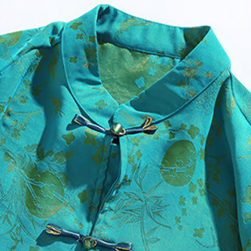 Buddha Stones Chemise d'été élégante vintage à col mandarin, motif nuage doré et manches coudes pour homme - image 15
